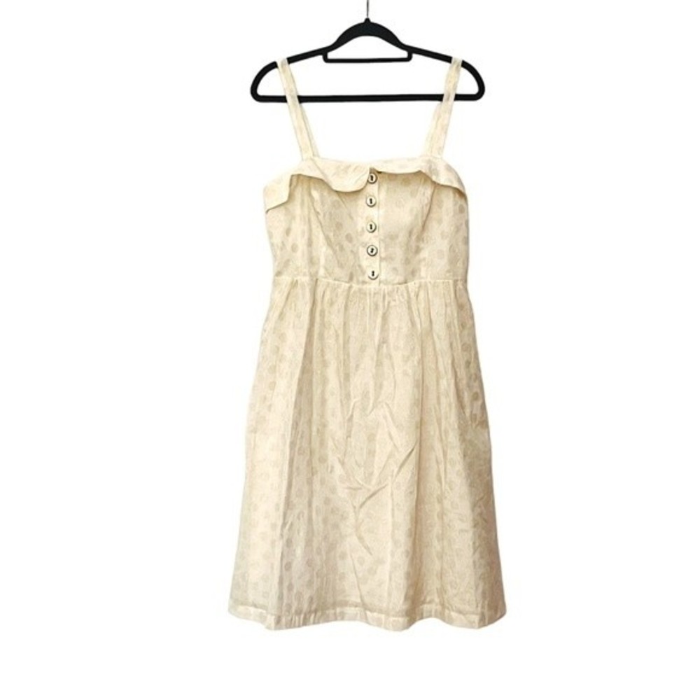 MAEVE CREAM WITH METALLIC GOLD POLKA DOT SUNDRESS SIZE 8